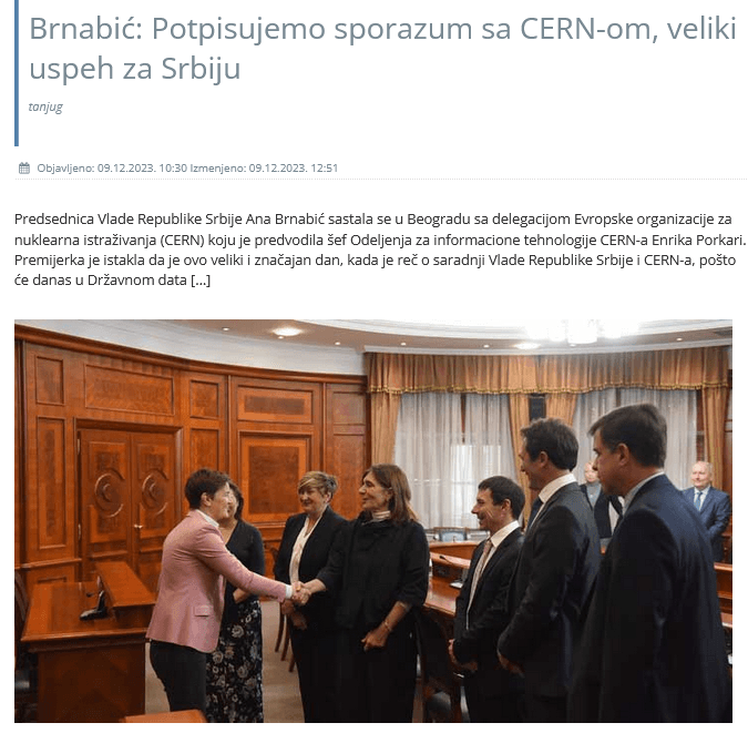 Ana Brnabić Potpisan sporazum sa CERN-om